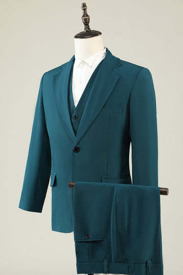 Dark Green Notched Lapel 3 Piece Men's Formal Suits
